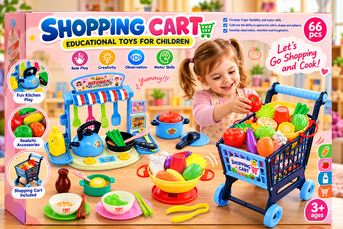 Pretend Play Fruit Shopping Cart Set - Ages 3+