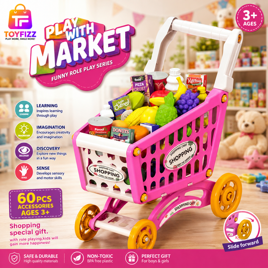 Pretend Play Market Shopping Trolley - Pink - for Kids
