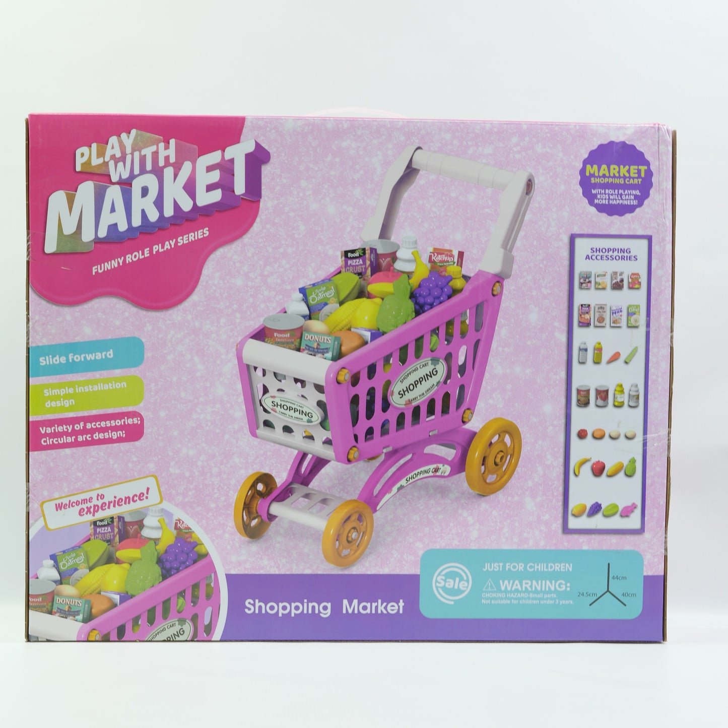 Pretend Play Market Shopping Trolley - Pink - for Kids