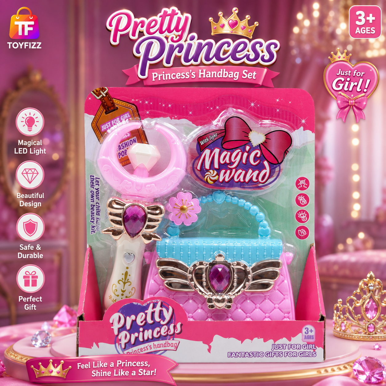 Princess Magic Wand Beauty Playset - Pink - Ages 3+