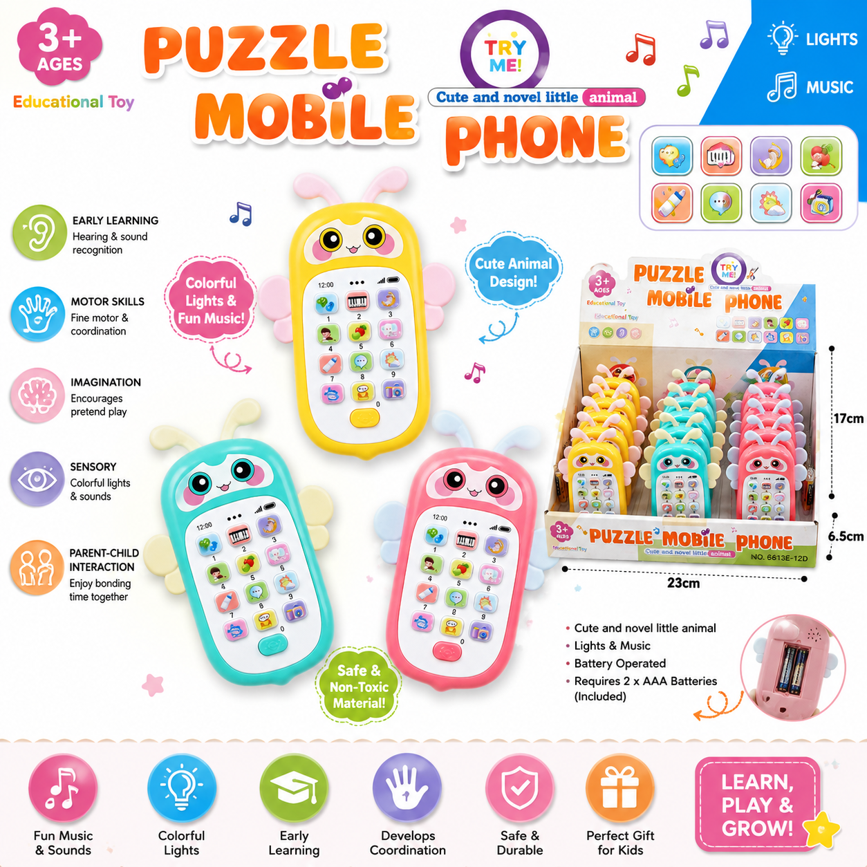 Puzzle Musical Mobile Phone - Assorted Designs - Ages 3+