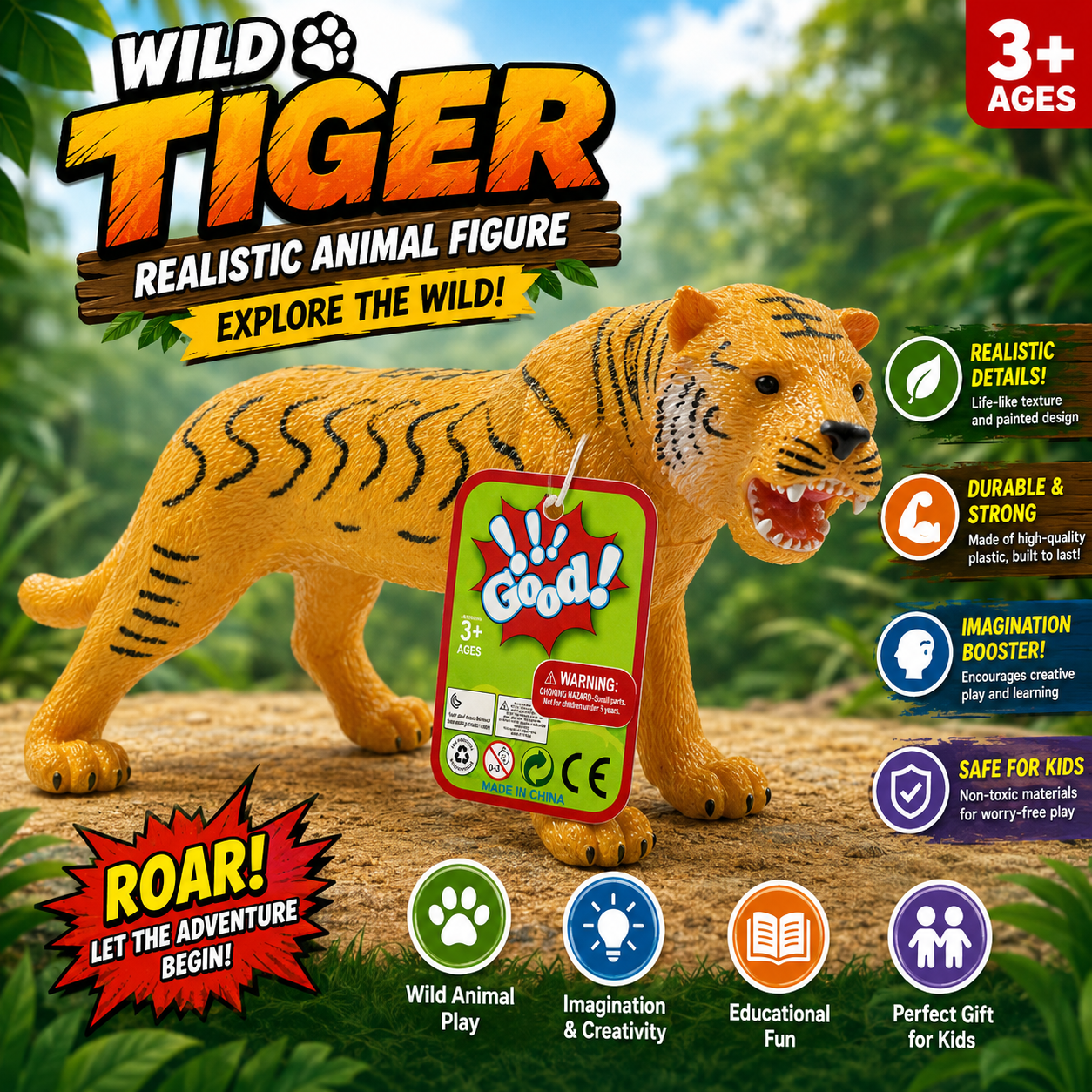 Realistic Tiger Animal Figure for Kids