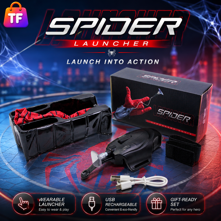 Rechargeable Spider Wrist Launcher Toy with Suction Cup & USB Charging
