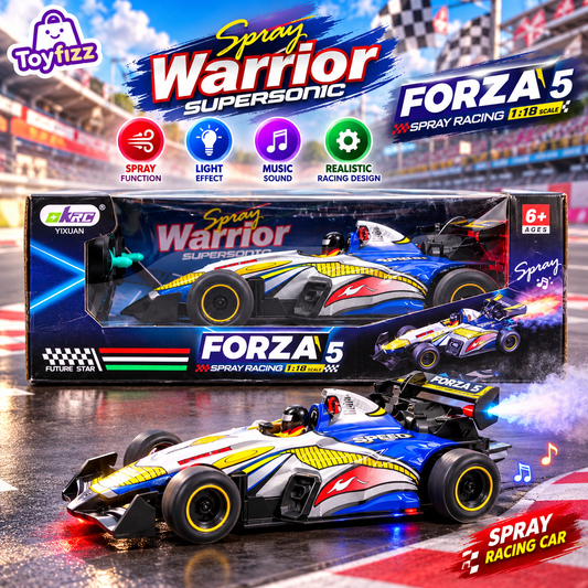 Remote Control Formula Racing Car with Spray Feature and USB Cable - Ages 6+