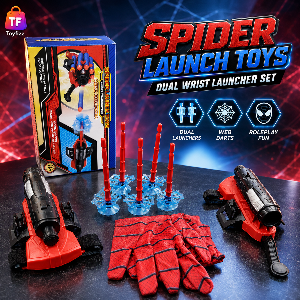 Spiderman Dual Wrist Web Shooter Toy Set with Glove & Suction Darts