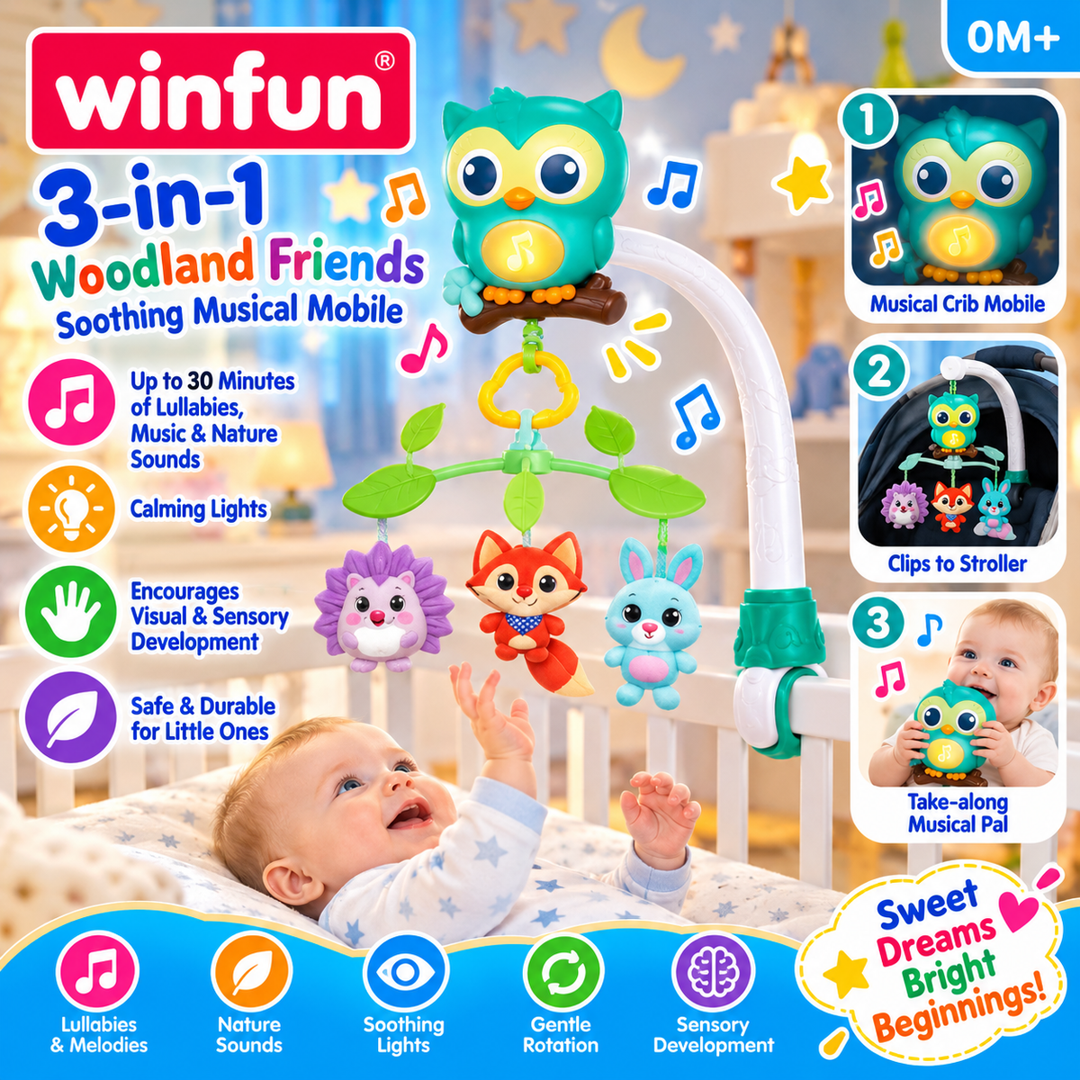 WinFun 3-in-1 Soothing Cot Mobile