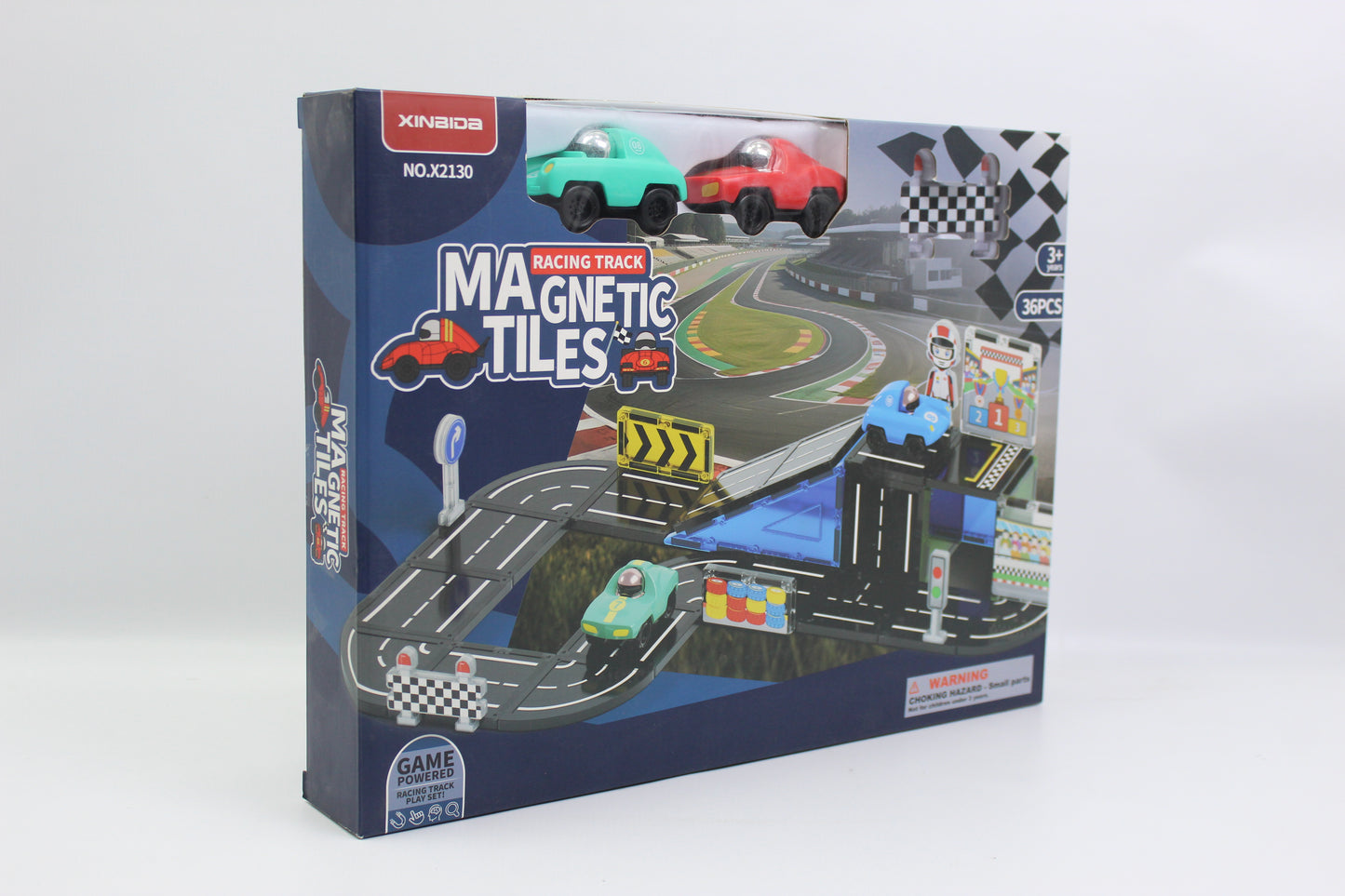 Xinbida Racing Track Magnetic Tiles Car Playset - 36 Pieces - Blue - Ages 3+