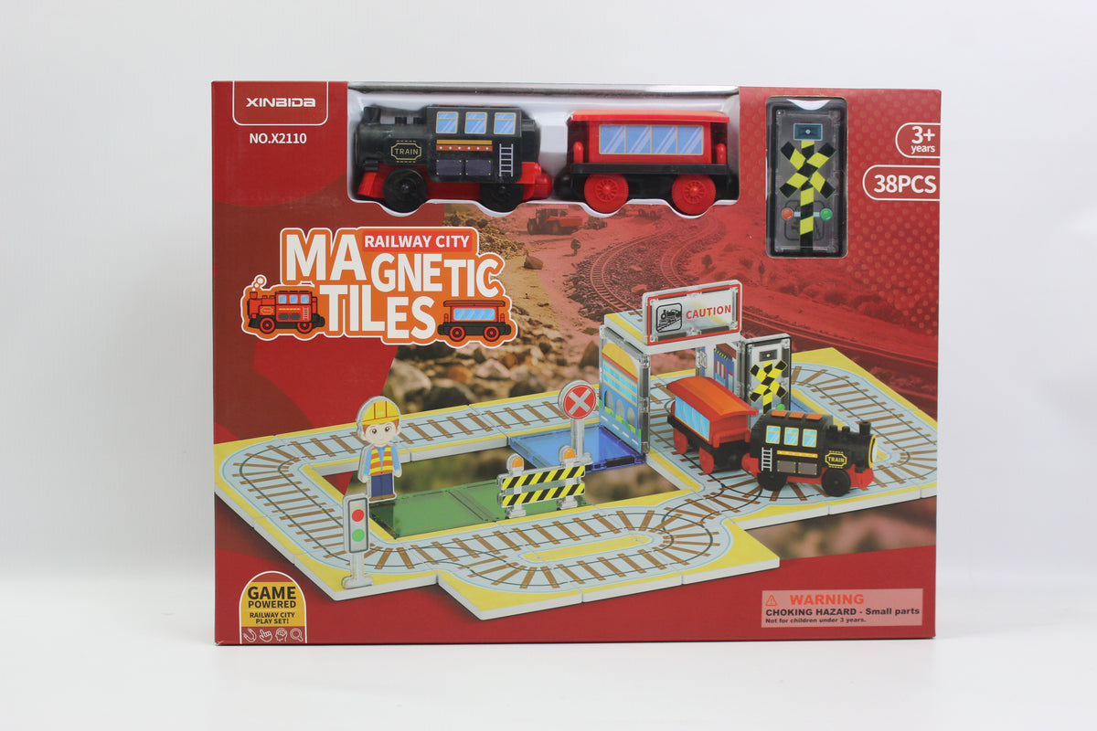 Xinbida Railway City Magnetic Tiles Train Track Set - 38 Pieces - Red - Ages 3+