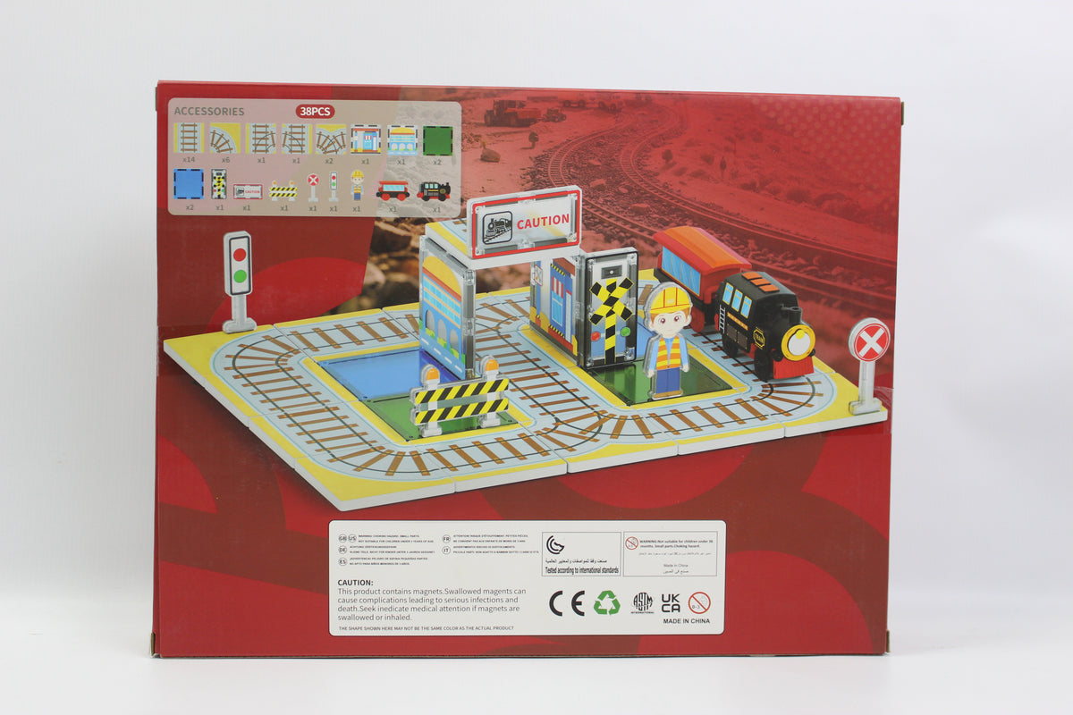 Xinbida Railway City Magnetic Tiles Train Track Set - 38 Pieces - Red - Ages 3+