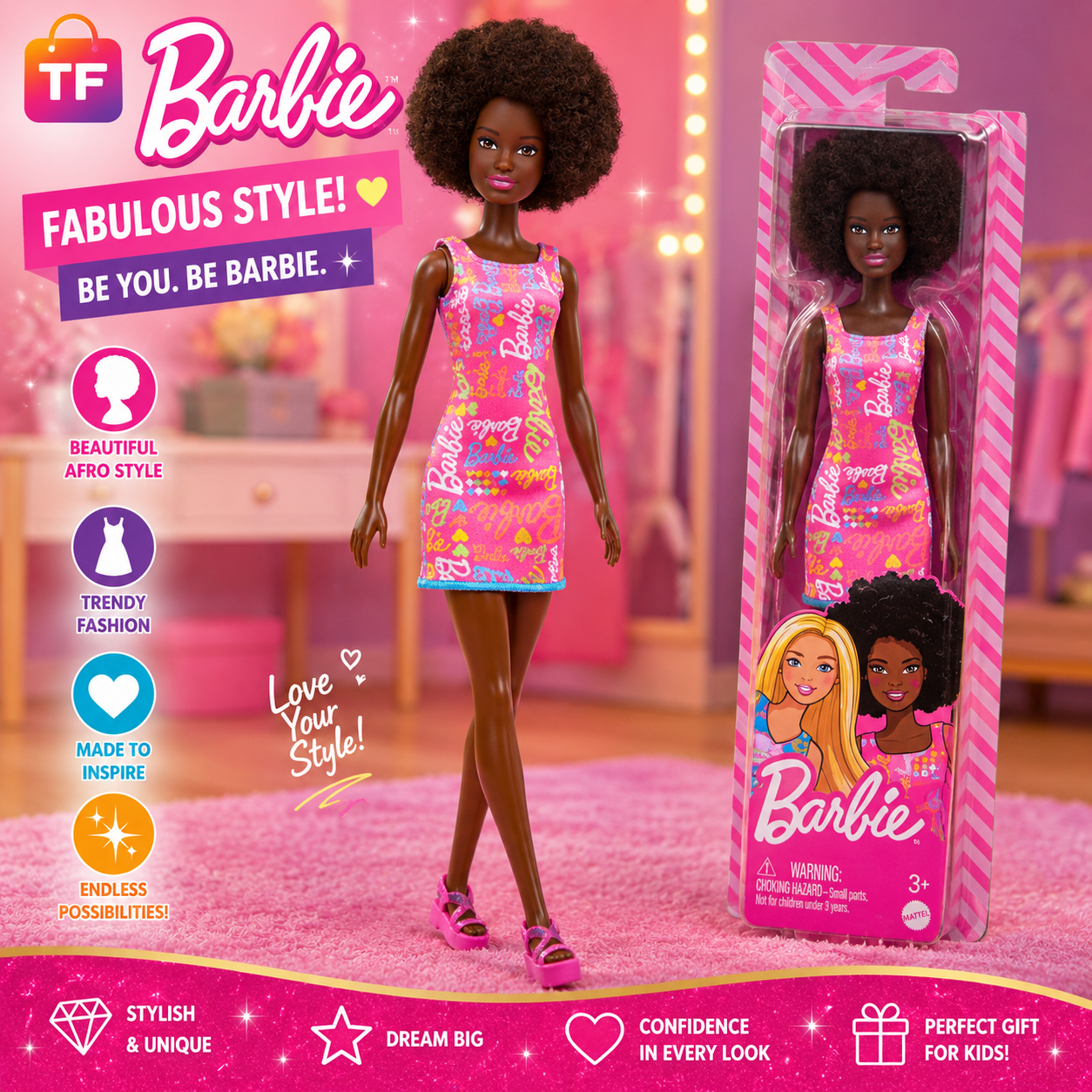 Barbie Fashion Doll in Flower Dress