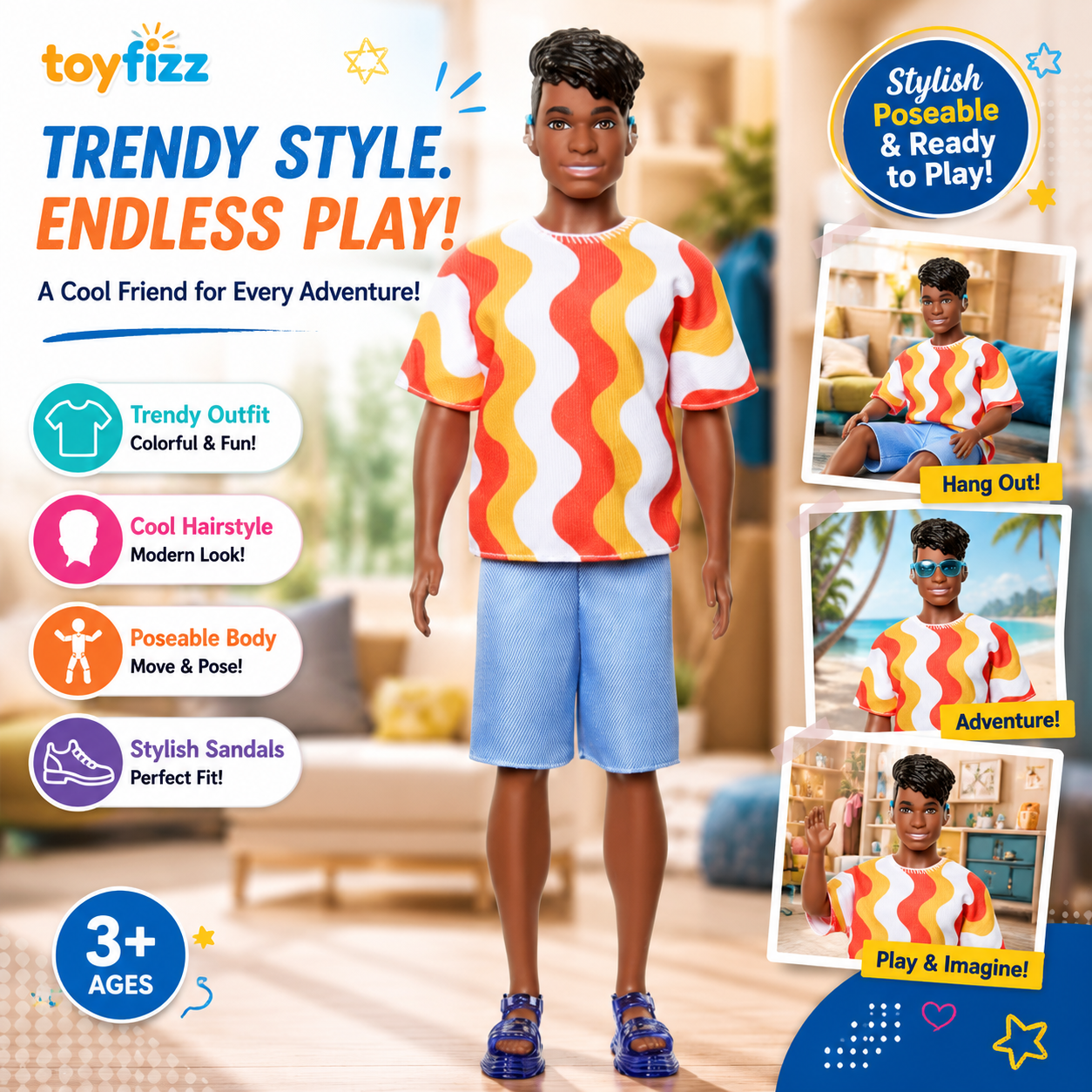 Barbie Ken Fashion Doll - Wavy Stripe Shirt
