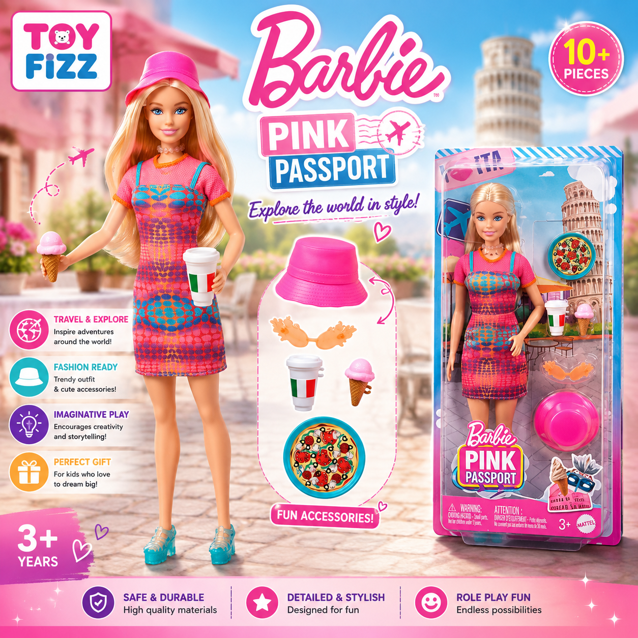 Barbie Pink Passport Italy Travel Doll with Accessories