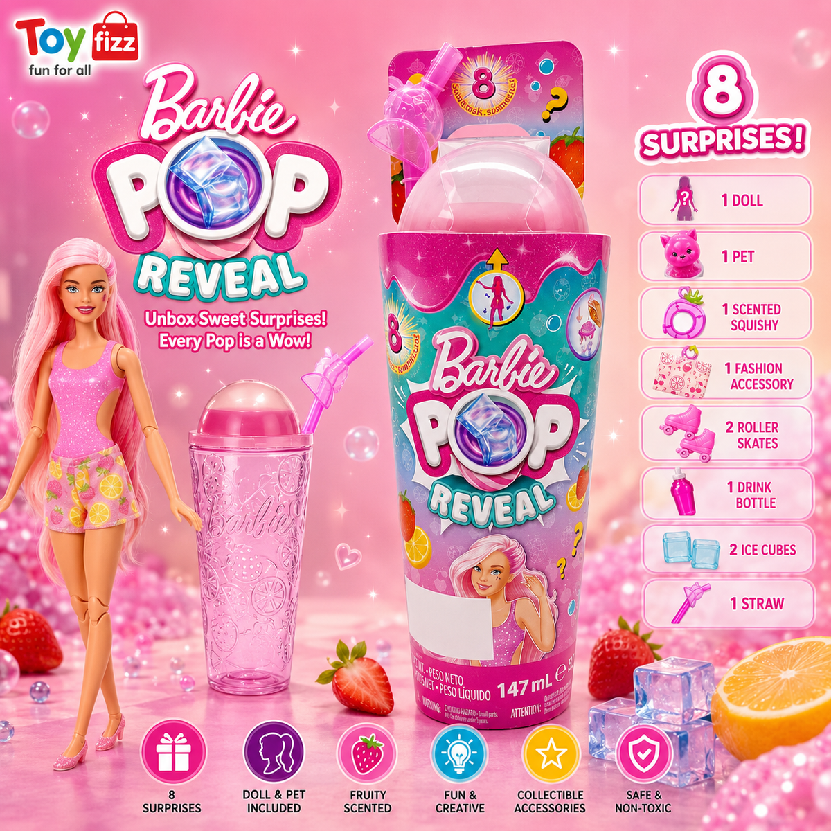 Barbie Pop Reveal Strawberry Shake Doll with Accessories
