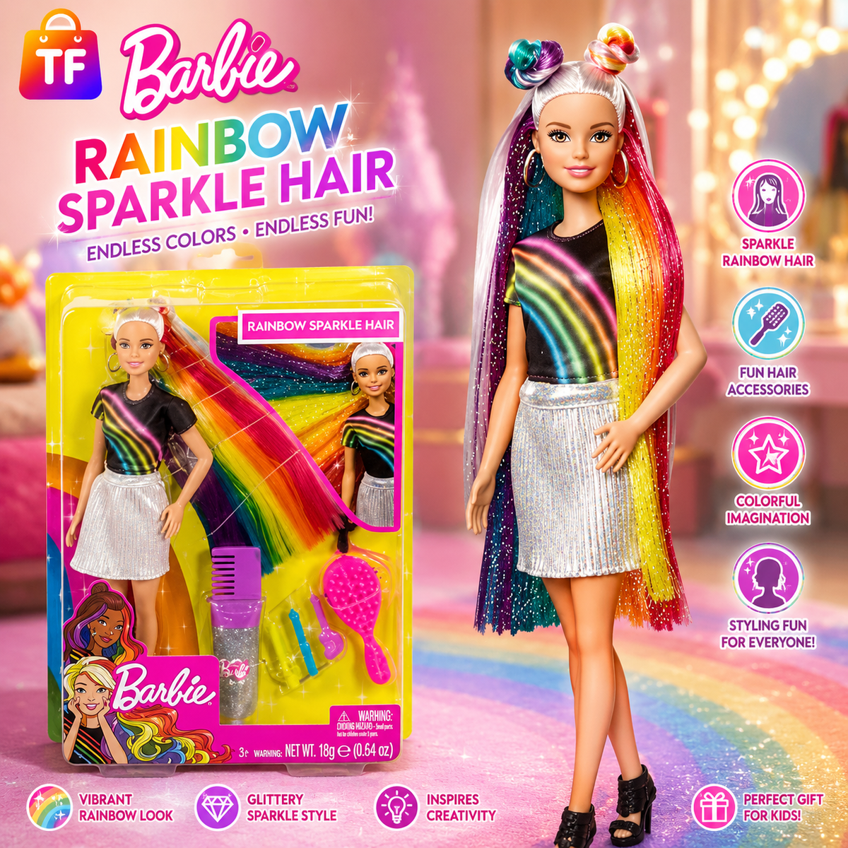 Barbie Rainbow Sparkle Hair Fashion Doll