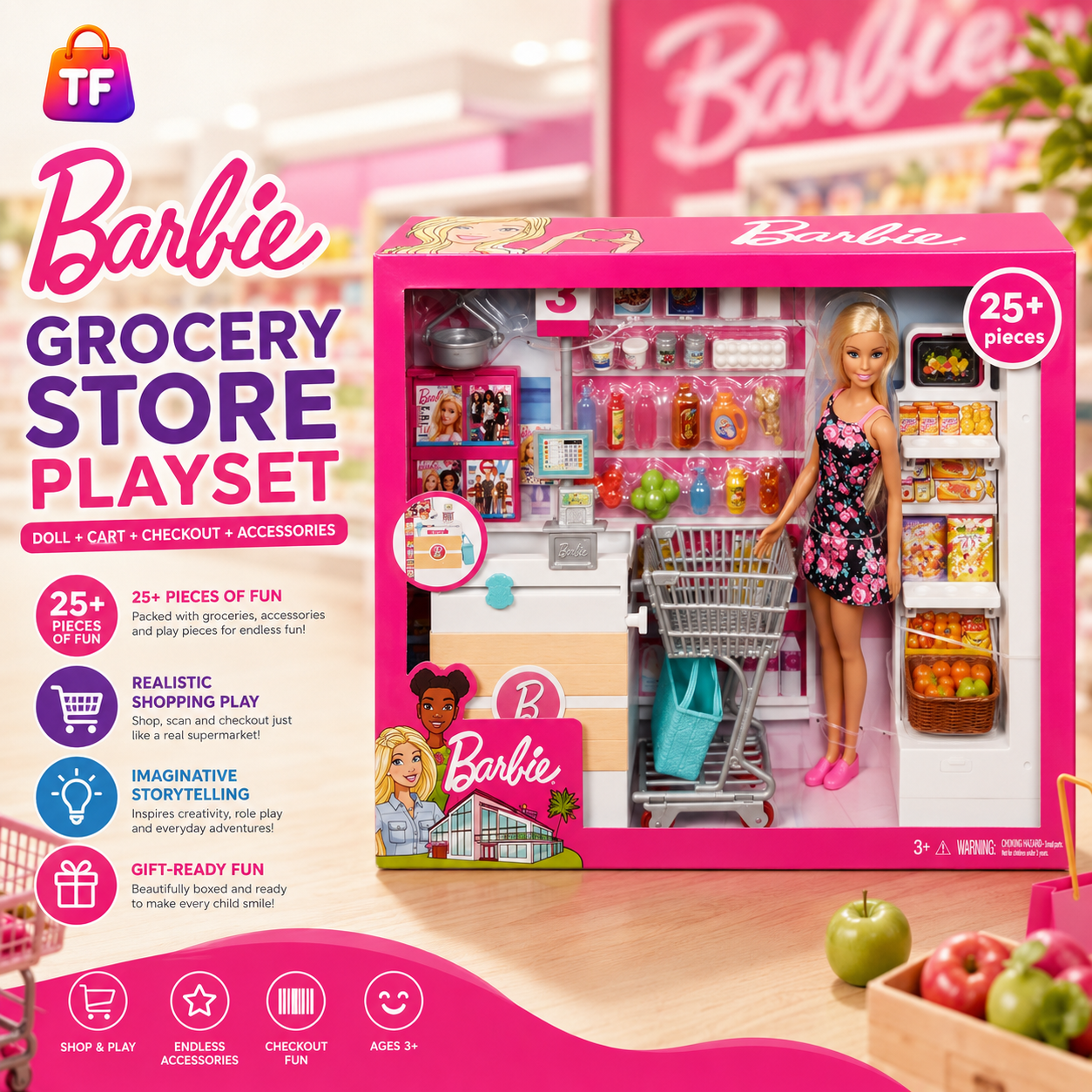 Barbie Supermarket Playset with Fashion Doll