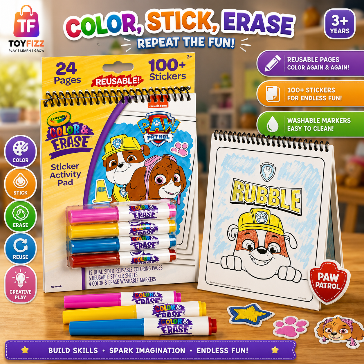 Crayola Color & Erase Paw Patrol Reusable Sticker Activity Pad - 24 Pages