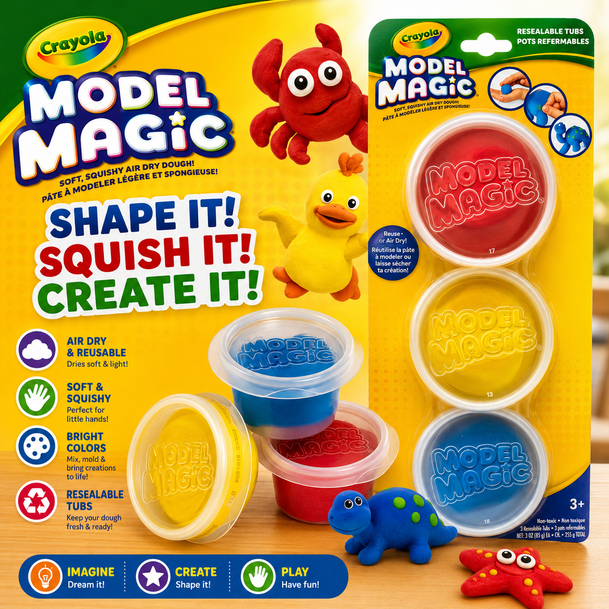 Crayola Model Magic Modeling Compound - 3 Tubs, Primary Colors