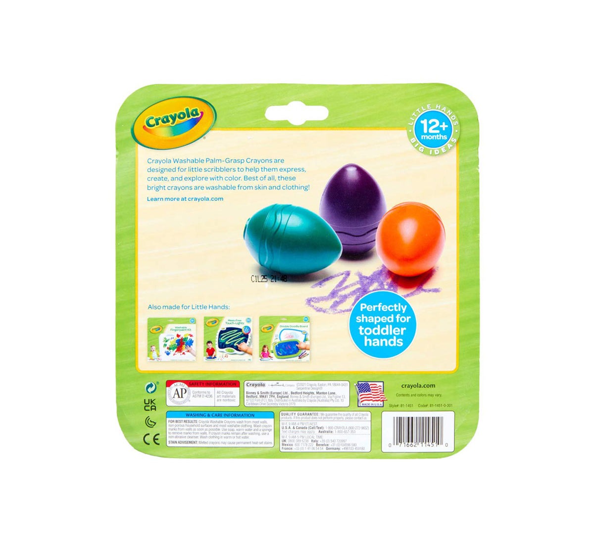 Crayola My First Washable Palm-Grasp Crayons - 6 Count - Ages 12M+