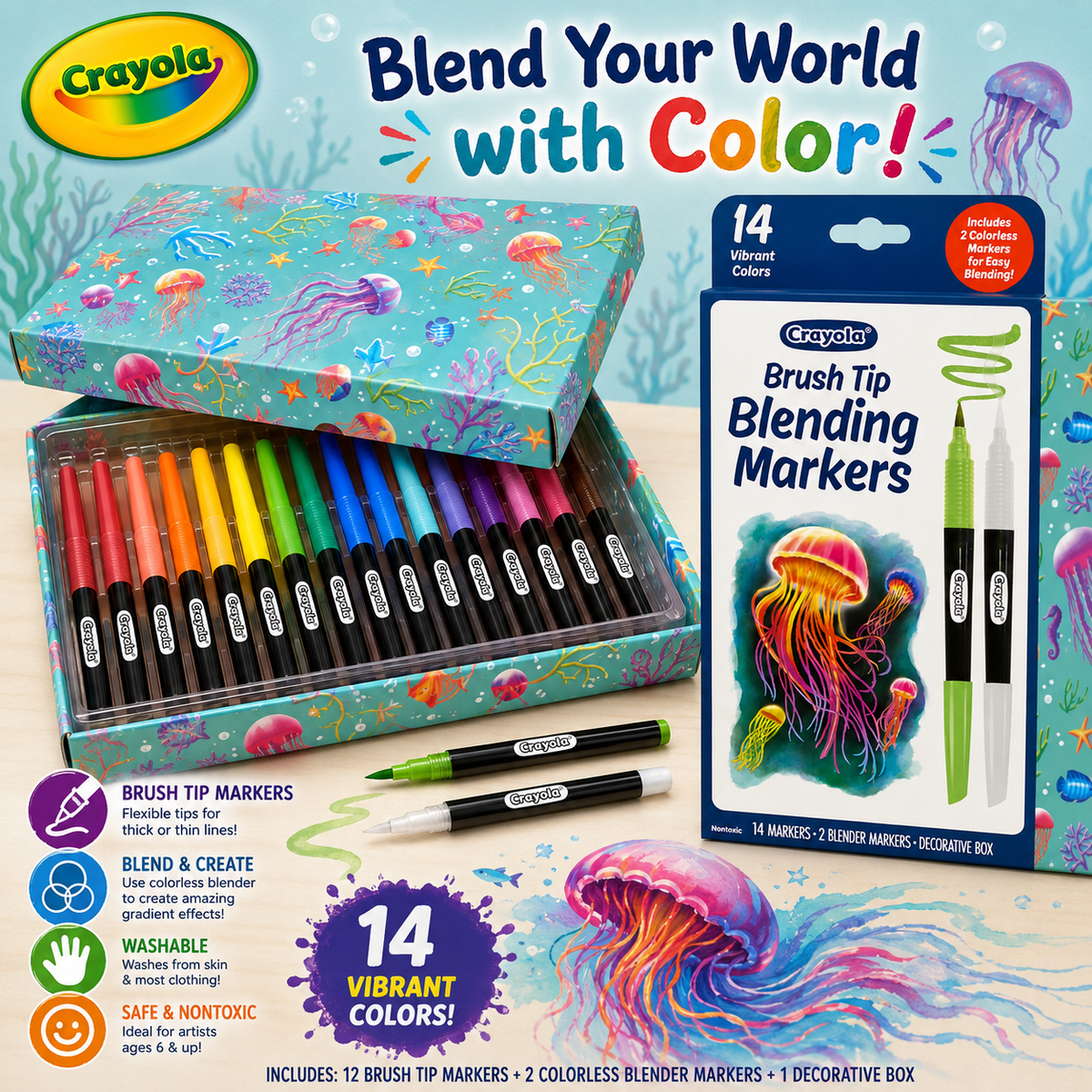 Crayola Signature Brush Tip Blending Markers - 14 Count