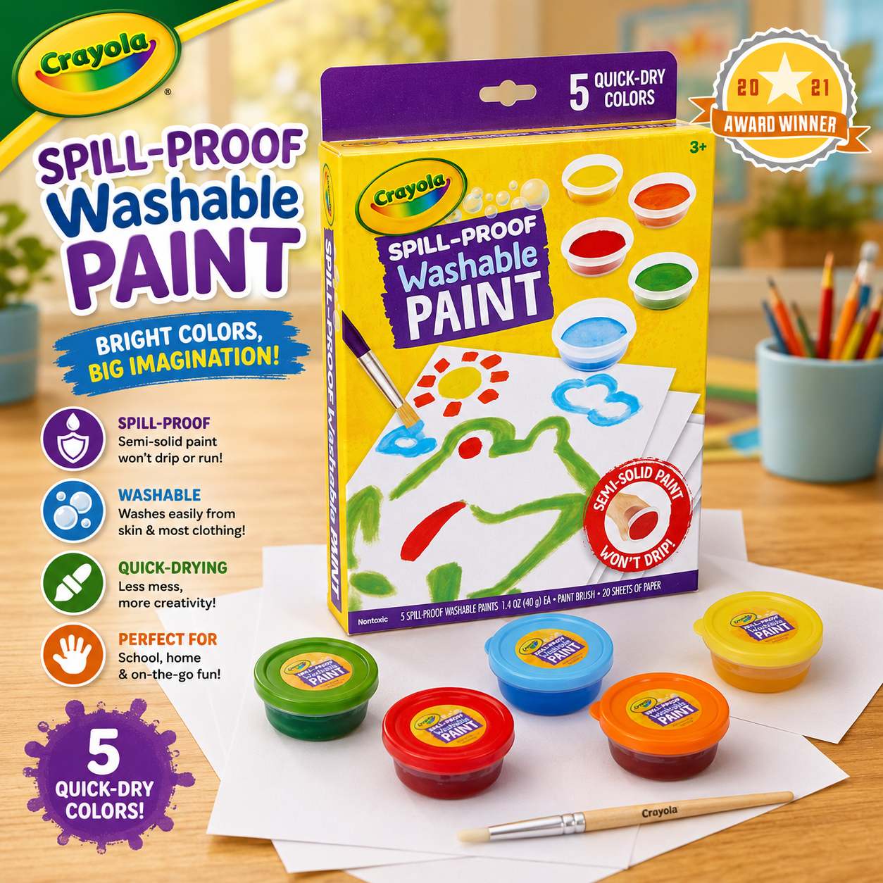Crayola Spill-Proof Washable Paint Kit - 5 Colors