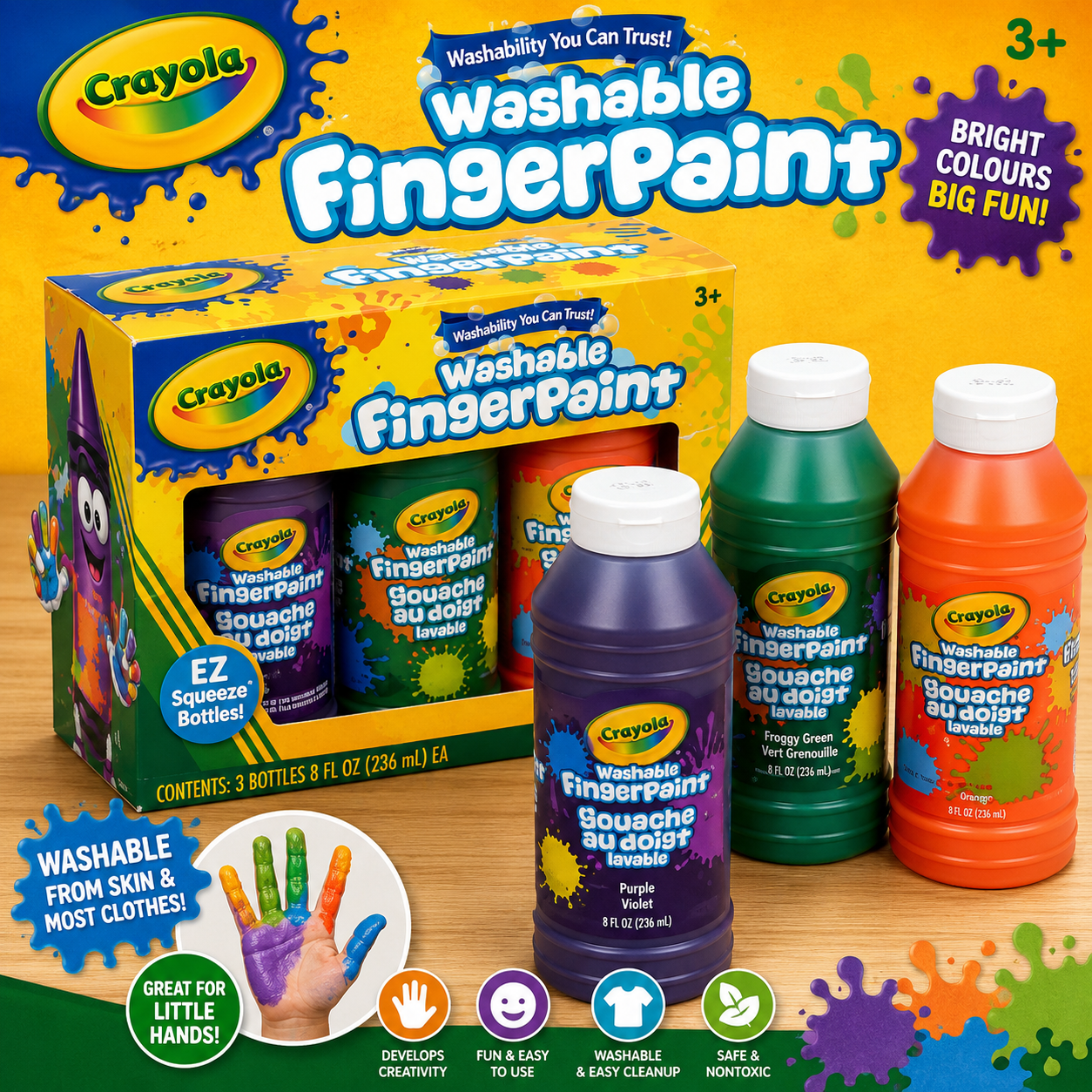 Crayola Washable Finger Paints - 3 Tubs, Secondary Colors