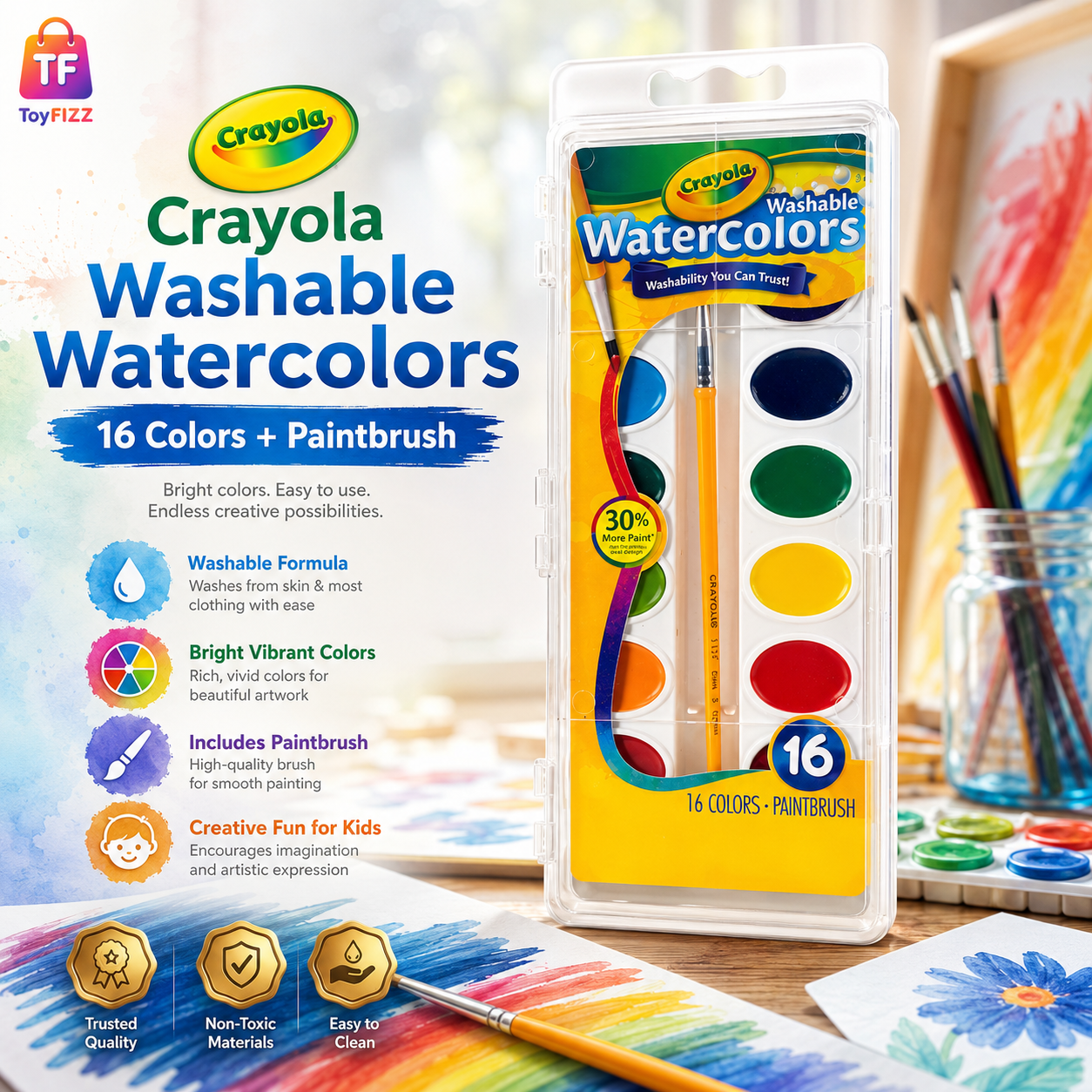 Crayola Washable Watercolors Paint Set - 16 Colors