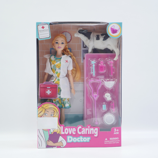 Doctor Fashion Doll with Cow Patient - 11 Inch - Age 3+