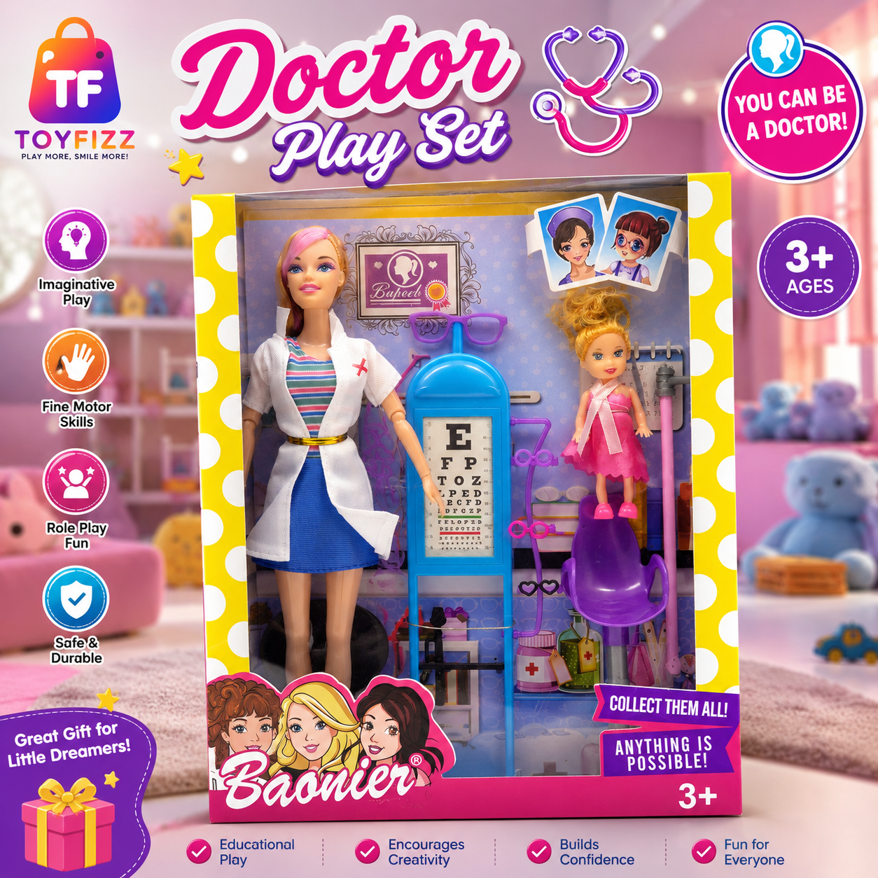 Doctor Fashion Doll with Patient Doll - Age 3+