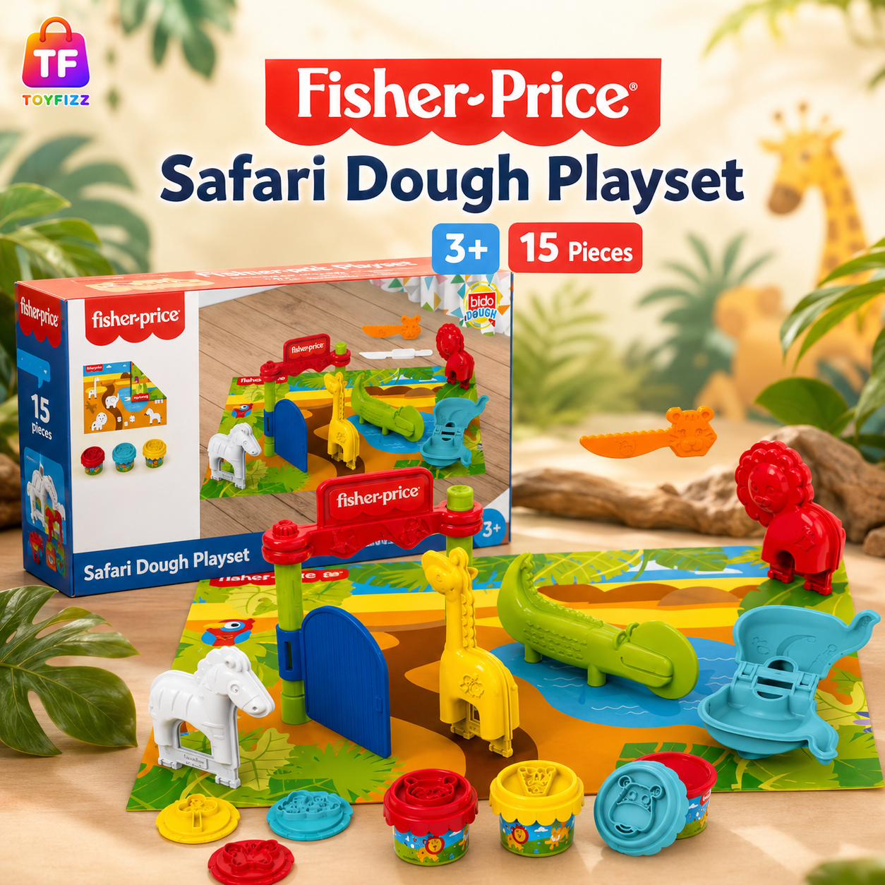 Fisher-Price Safari Modeling Dough Playset  15 Piece - Ages 3+