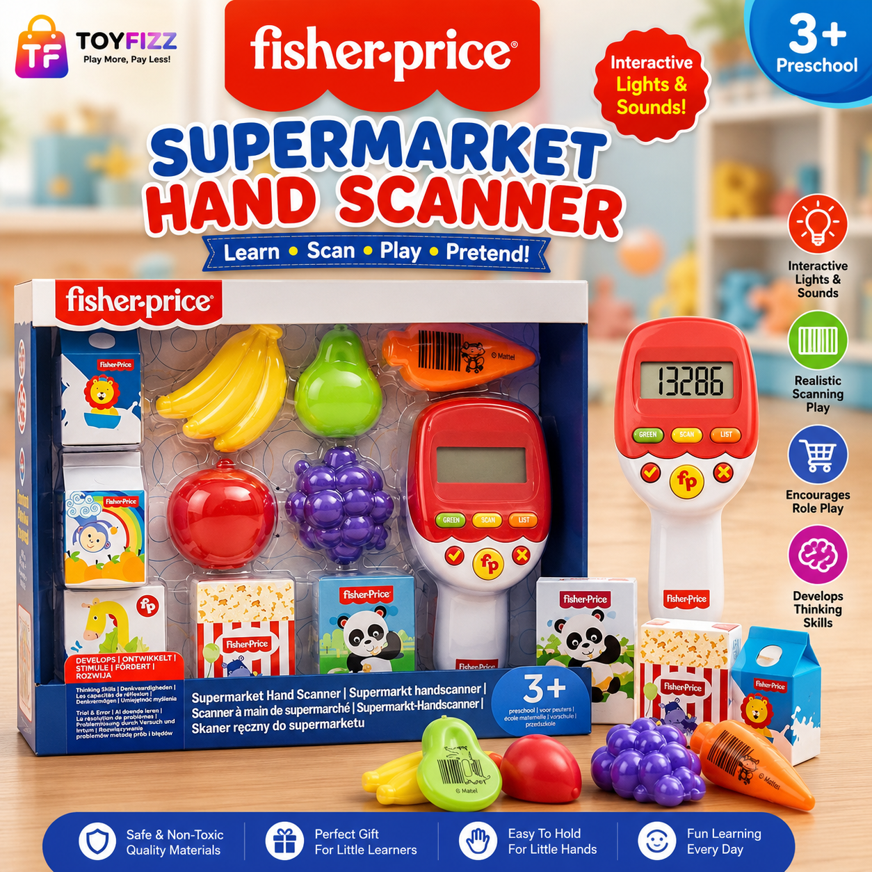 Fisher-Price Supermarket Scanner Pretend Play Set - Ages 3+