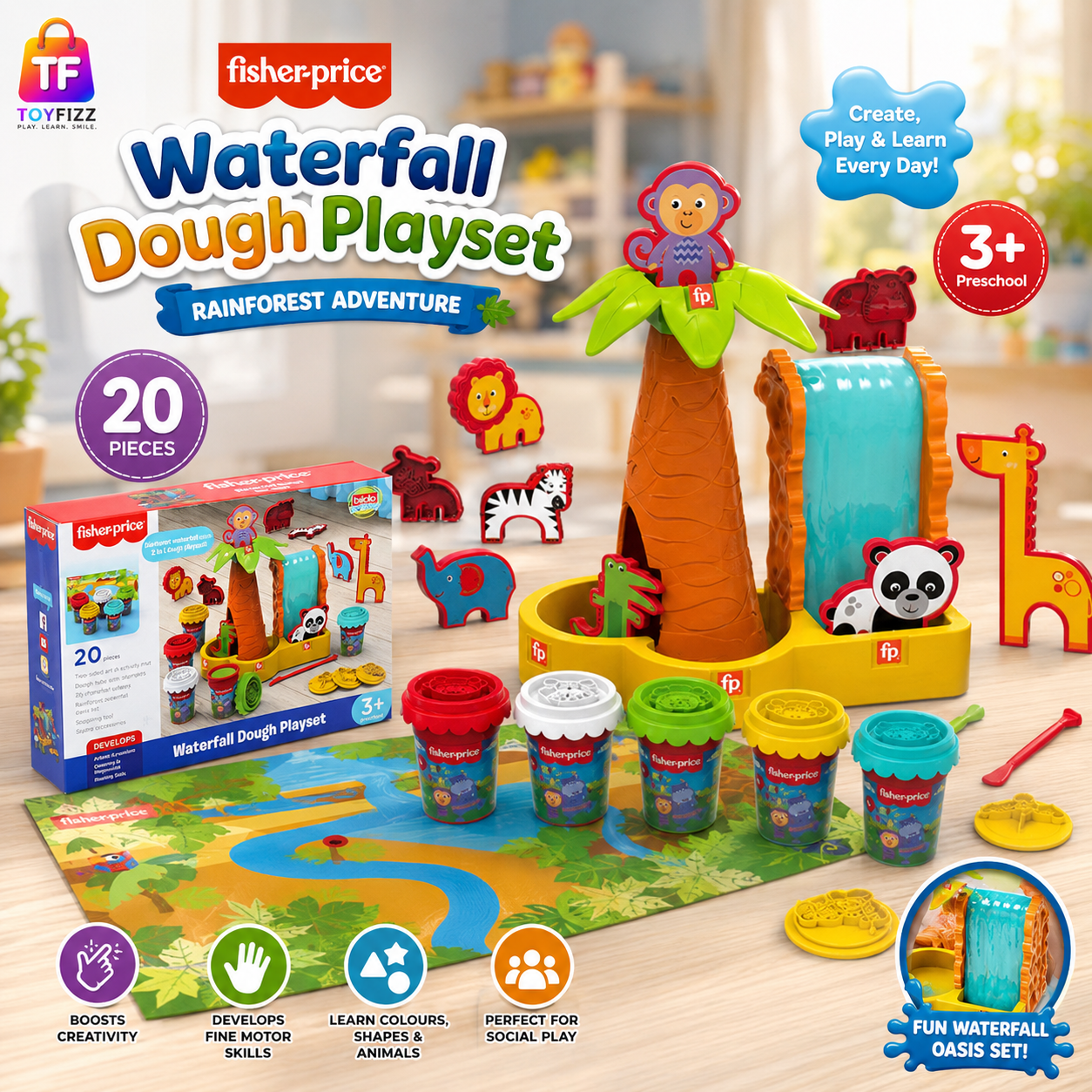 Fisher-Price Waterfall Modeling Dough Playset 20 Piece - Ages 3+