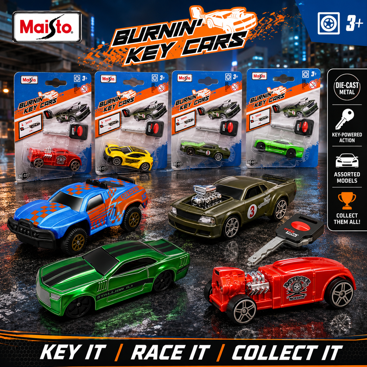 Fresh Metal Burning Key Assorted Die-Cast Cars