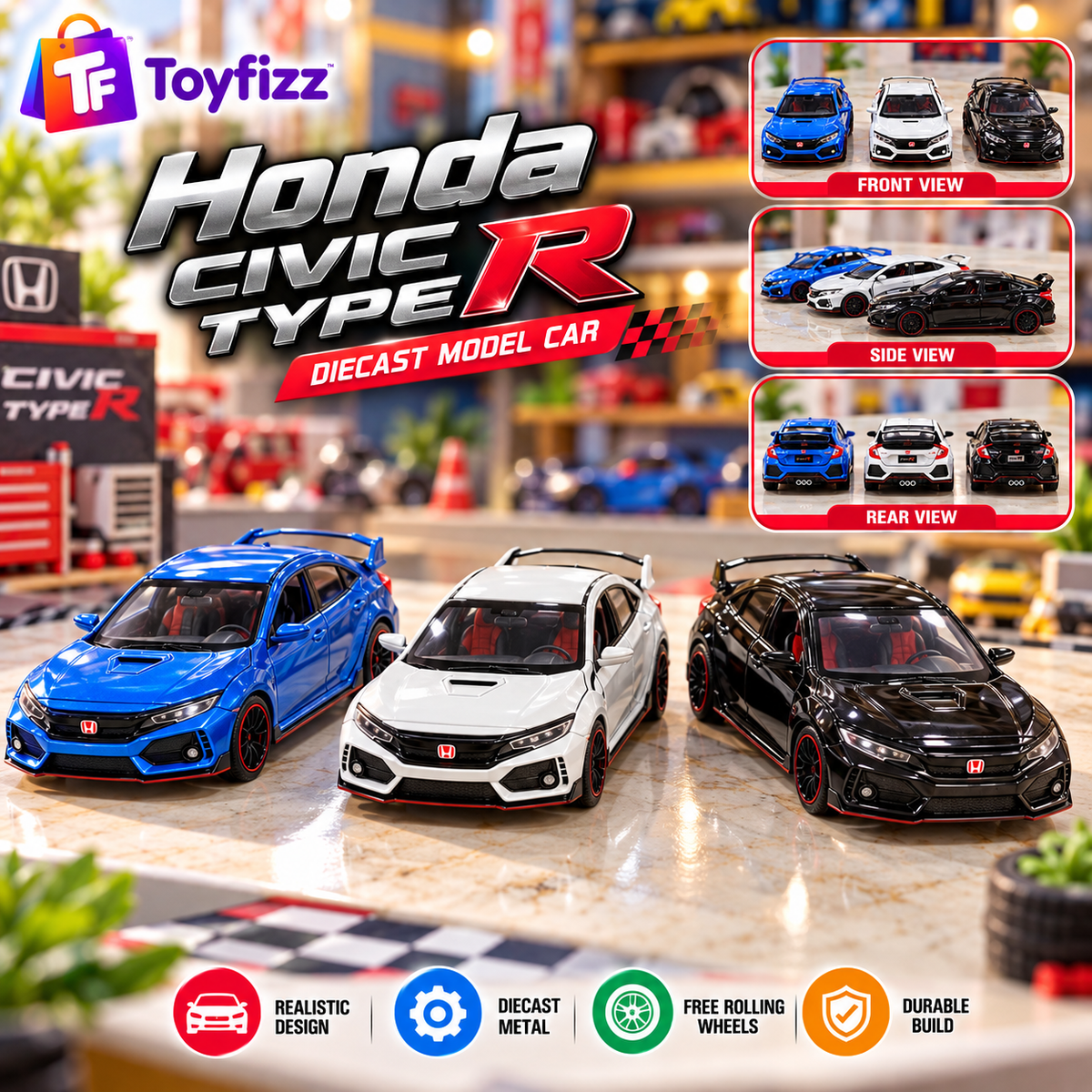 Honda Civic Type R Diecast Model Car – Assorted Colors