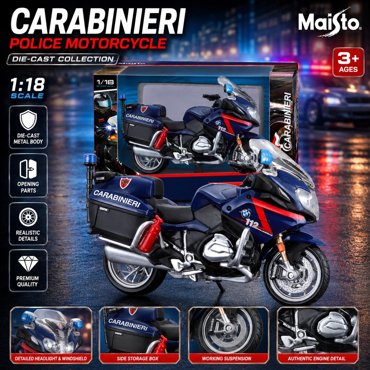 Maisto 1:18 Police Motorcycle Die-Cast Model