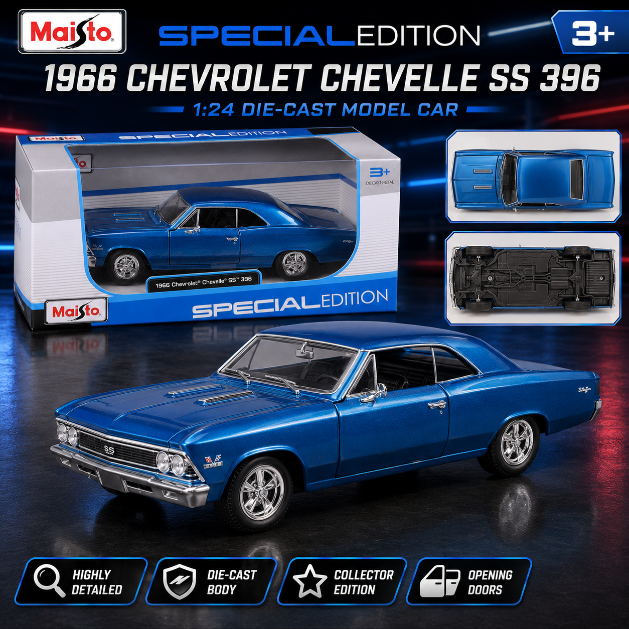 Maisto 1:24 1966 Chevrolet Chevelle SS 396 Die-Cast Model