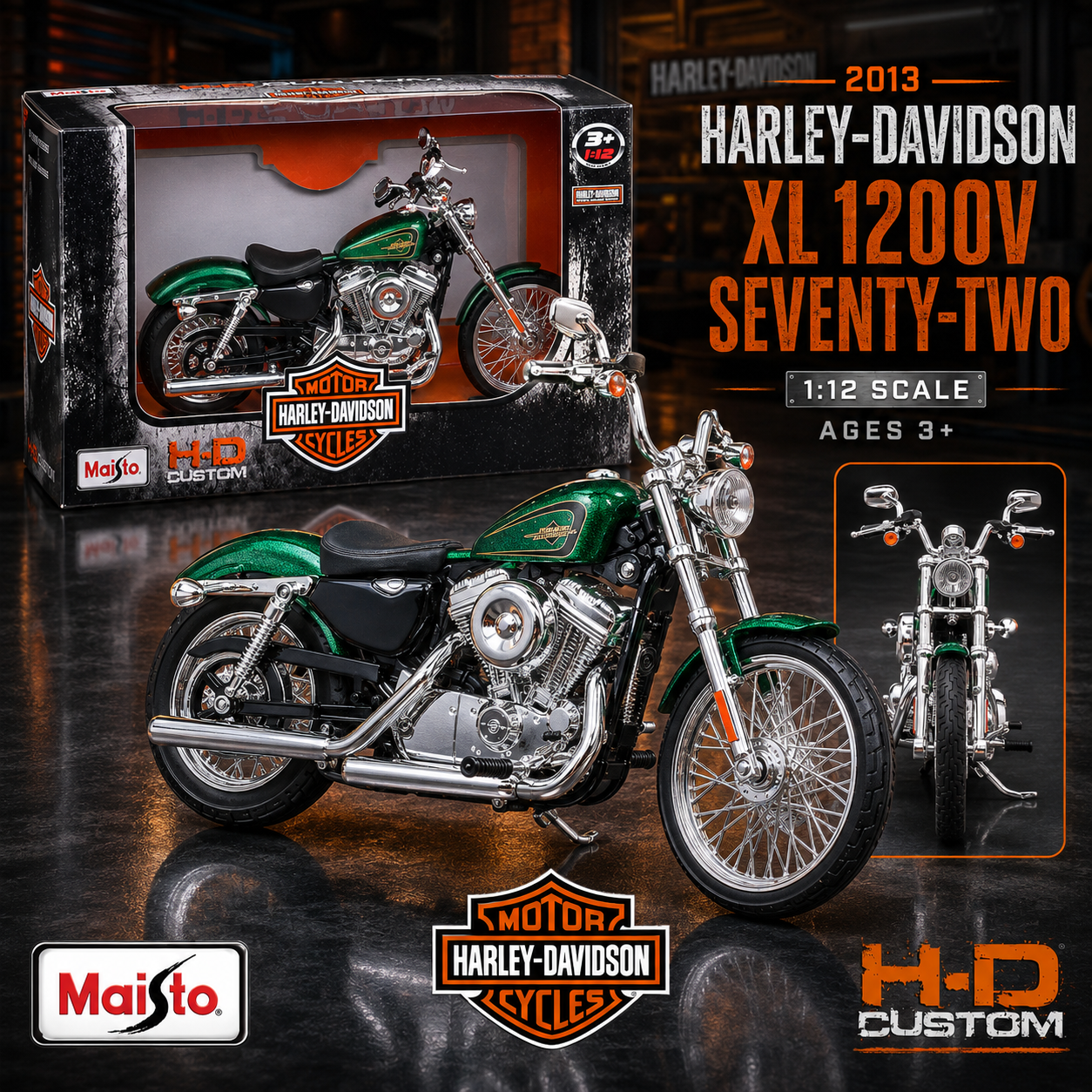 Maisto 1:24 2013 Harley-Davidson XL Custom Motorcycle Model