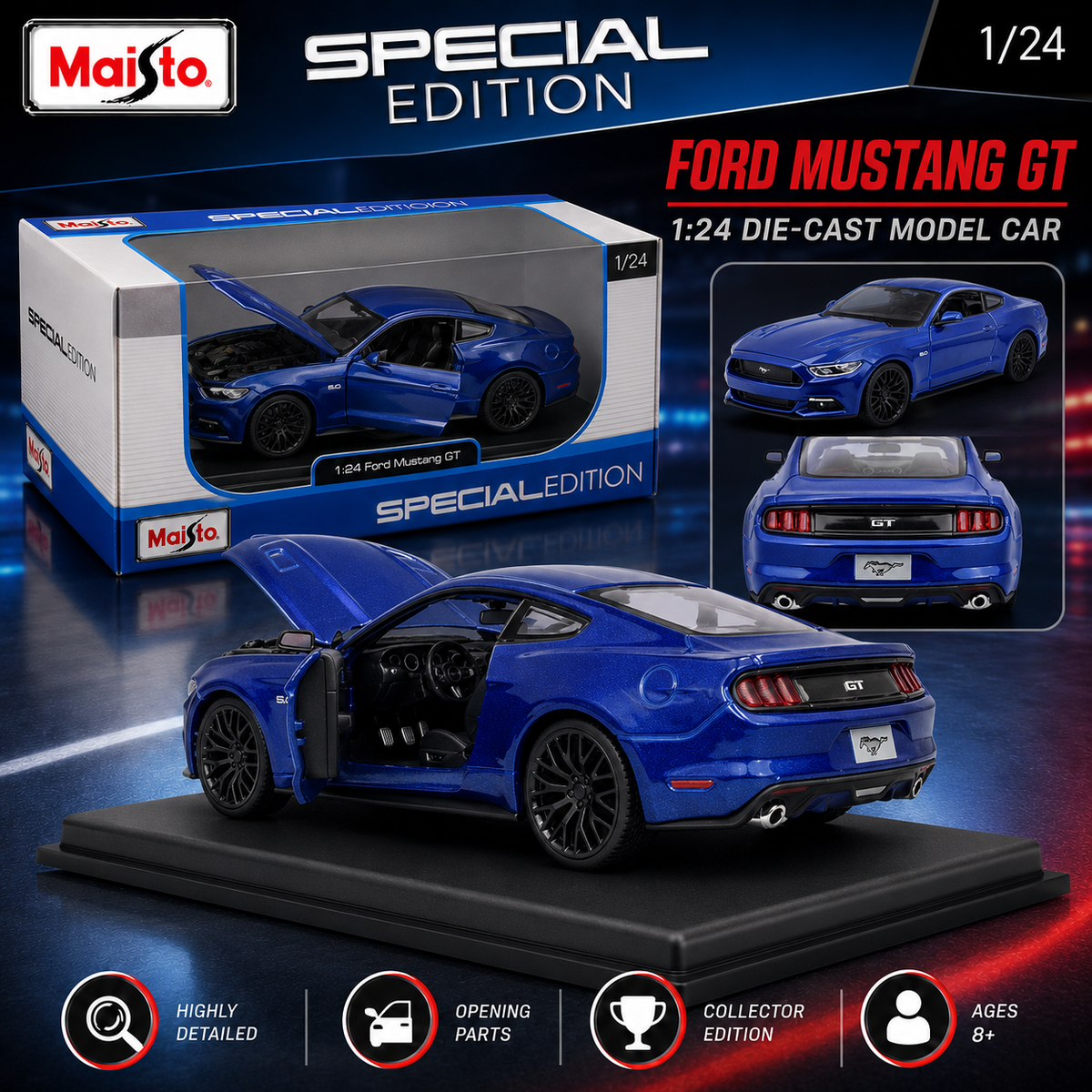 Maisto 1:24 2015 Ford Mustang GT Die-Cast Model Blue