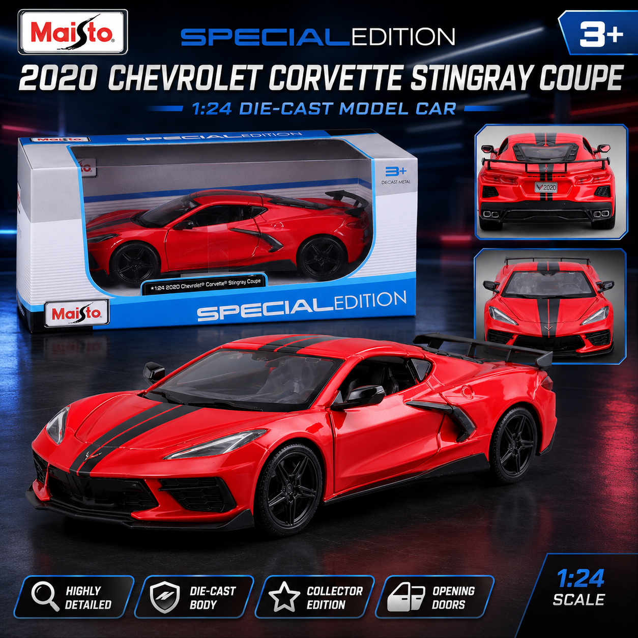 Maisto 1:24 2020 Chevrolet Corvette Stingray Die-Cast Model Red