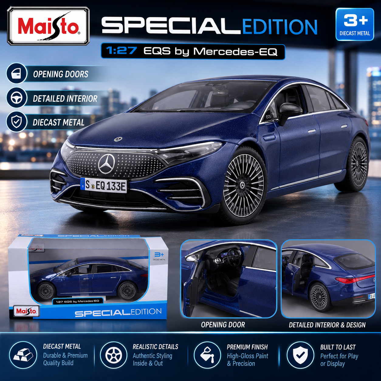 Maisto 1:24 2022 Mercedes-Benz EQS Die-Cast Model Blue
