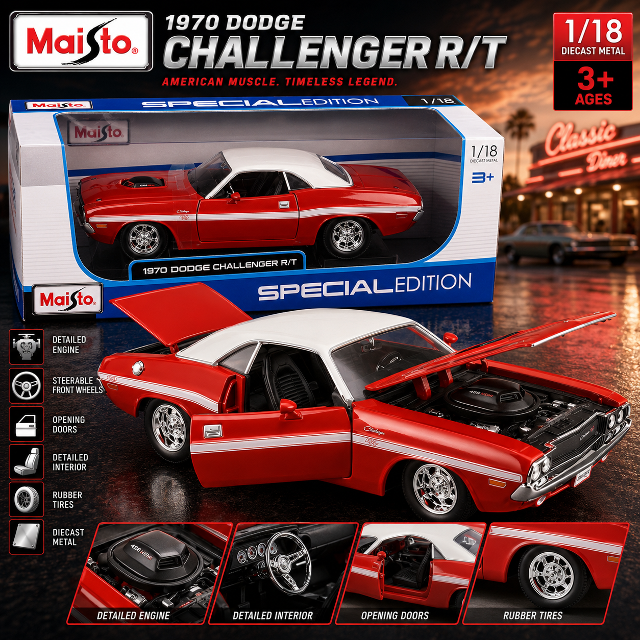 Maisto 1:24 Dodge Challenger R/T Coupe Die-Cast Model