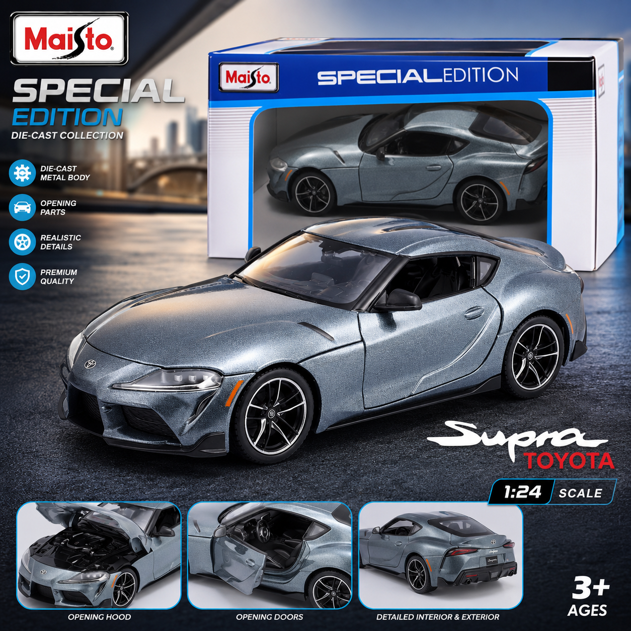 Maisto 1:24 Toyota GR Die-Cast Model Grey