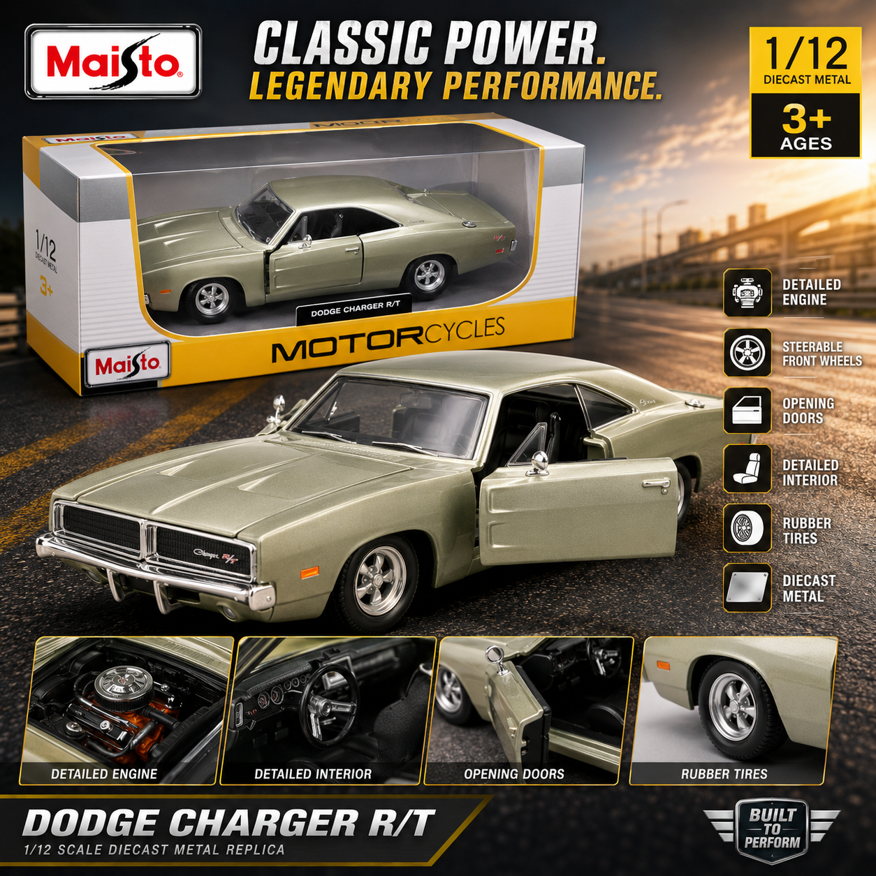 Maisto 1:25 1969 Dodge Charger Die-Cast Model Silver