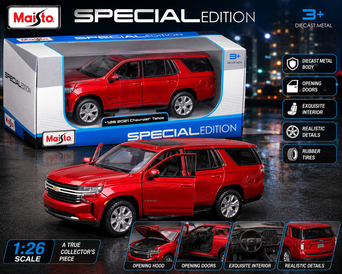 Maisto 1:26 2022 Chevrolet Tahoe Die-Cast Model Red