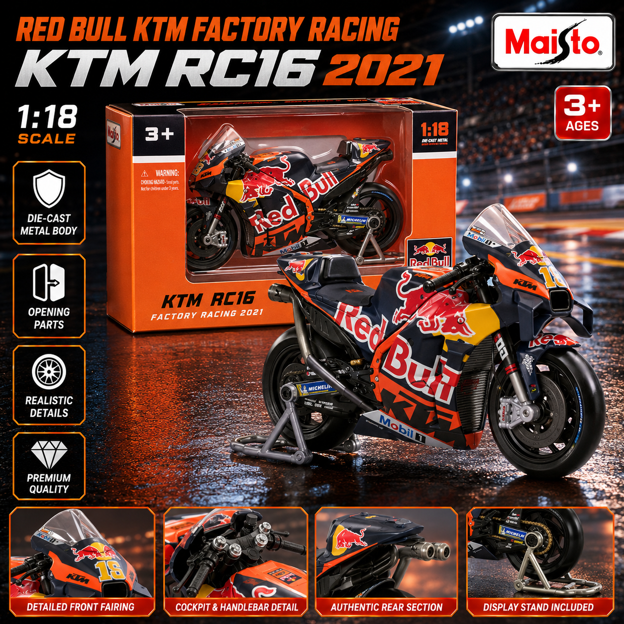 Maisto Jack Miller KTM RC16 Red Bull Motorcycle Model