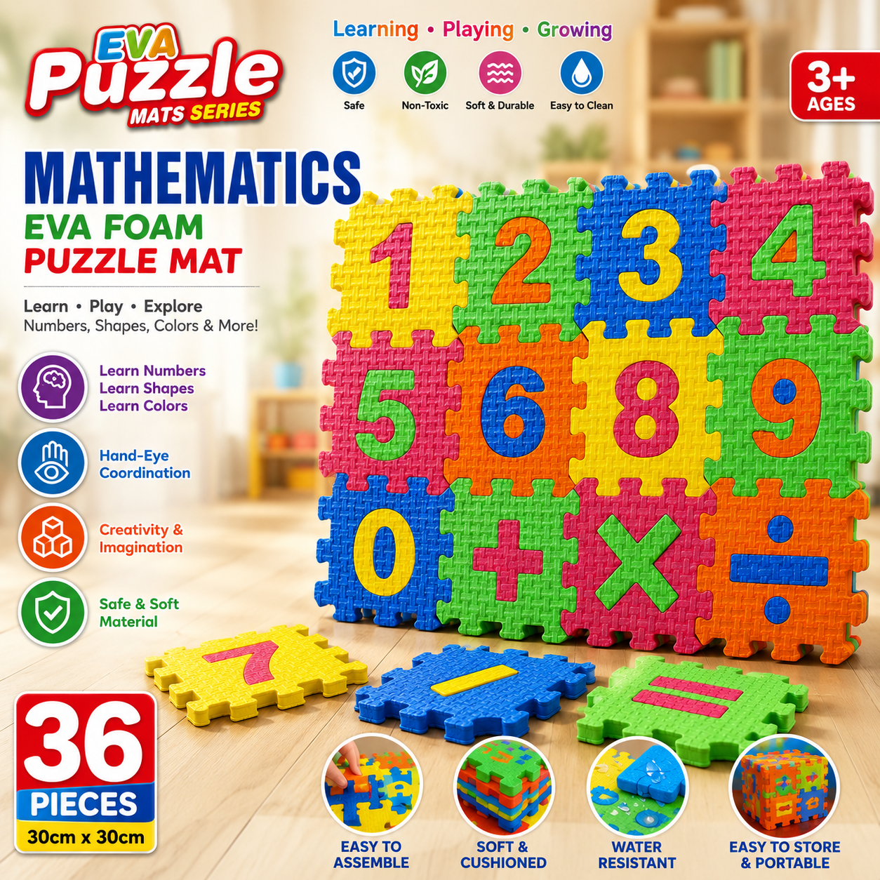 Mathematics EVA Foam Puzzle Mat 36 Pieces