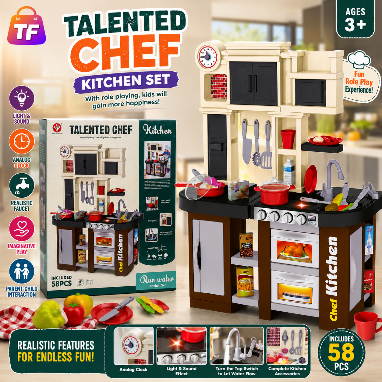 Musical Kitchen Pretend Play Set - 84 cm, Blue