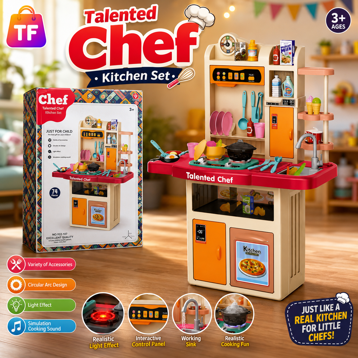 Musical Kitchen Pretend Play Set - 98 cm
