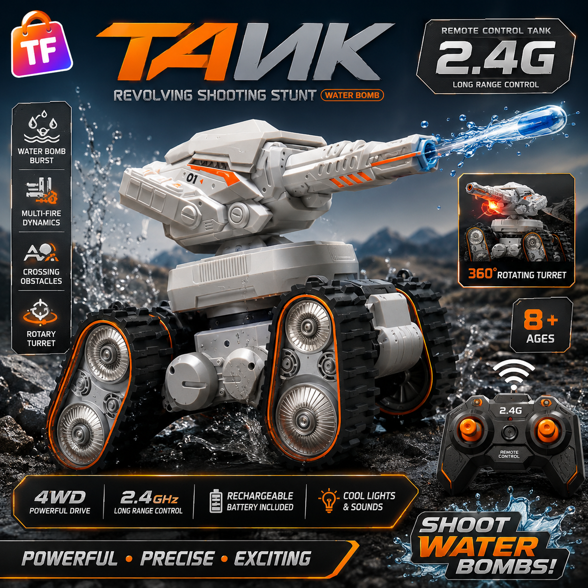 Remote Control Power Spin Tank with USB Cable