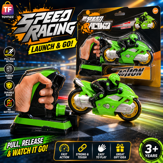 Speed Rally Press-and-Go Ejector Motorcycle - Green - Ages 3+