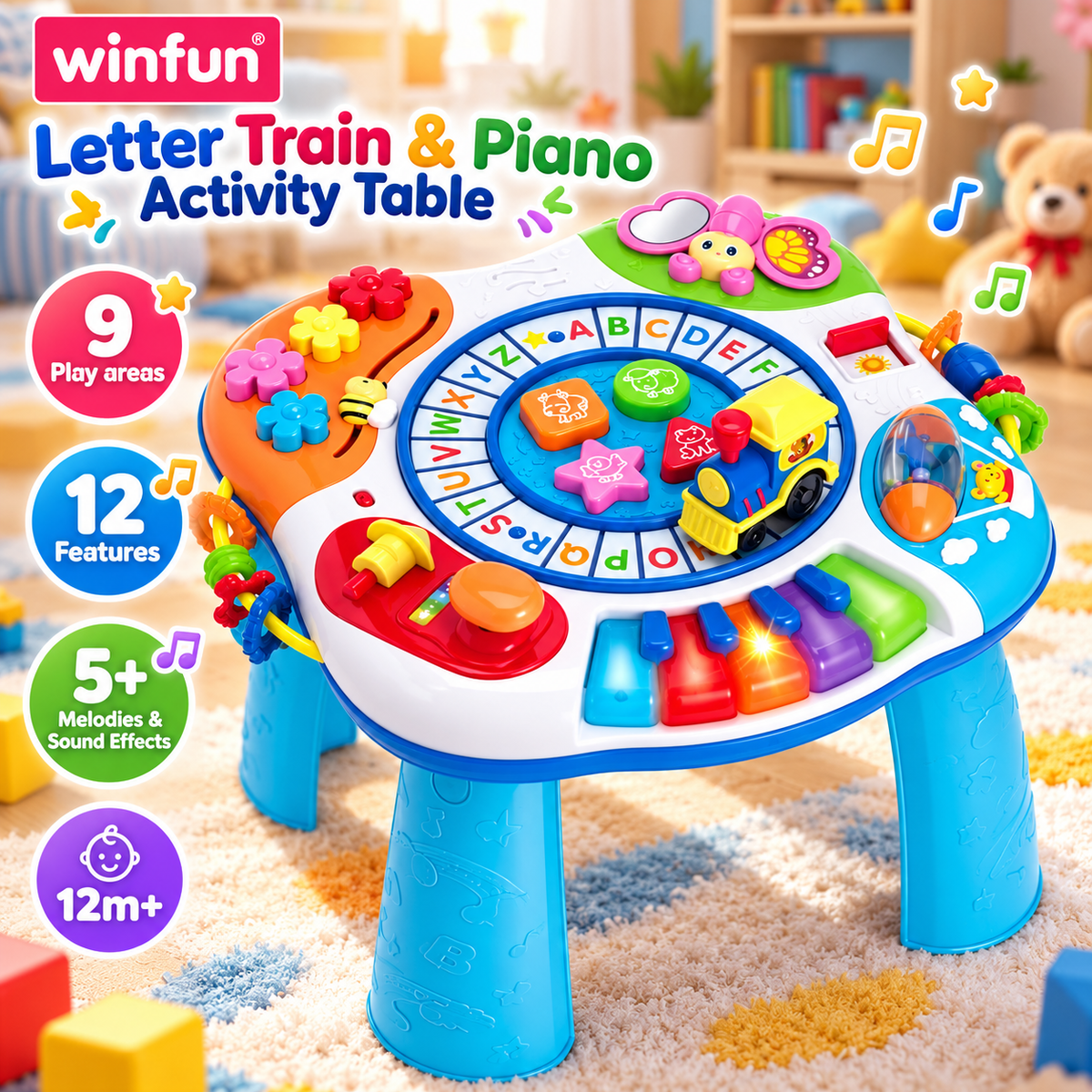 WinFun Letter Train & Piano Activity Table with Lights